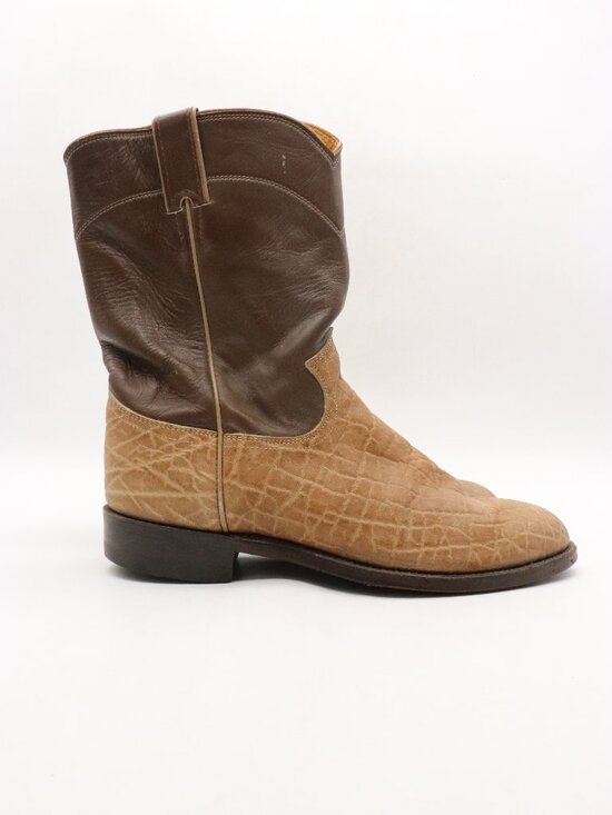 Justin Boots Other - Vintage Justin Elephant Print Boots Men's Size 9 D Brown Leather Roper Boots USA